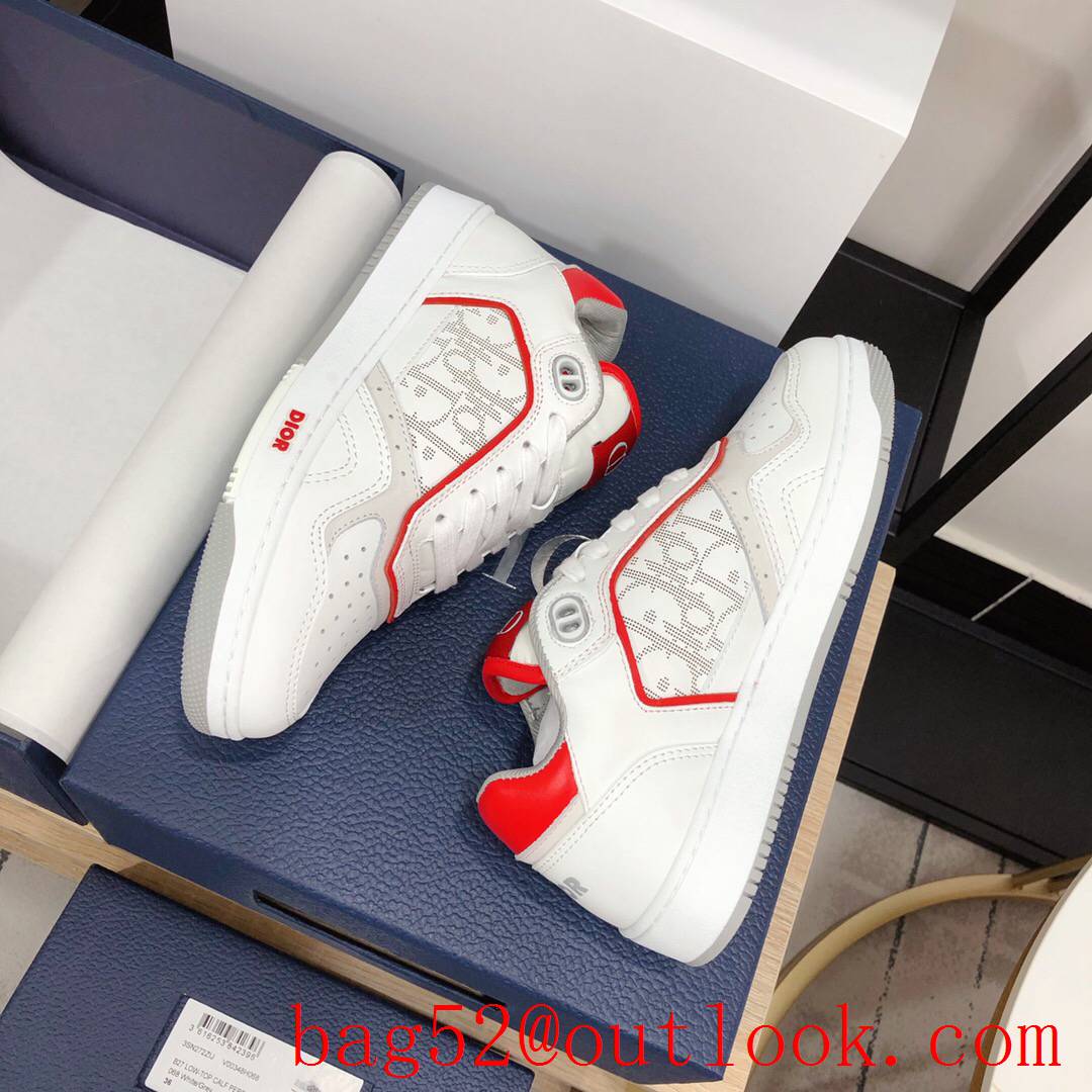Dior B27 Low-Top Sneaker red and Gray Smooth Calfskin with Oblique Galaxy Leather shoes