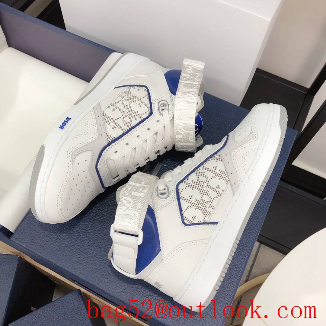 Dior B27 High-Top Sneaker White and blue Smooth Calfskin with Oblique Galaxy Leather shoes