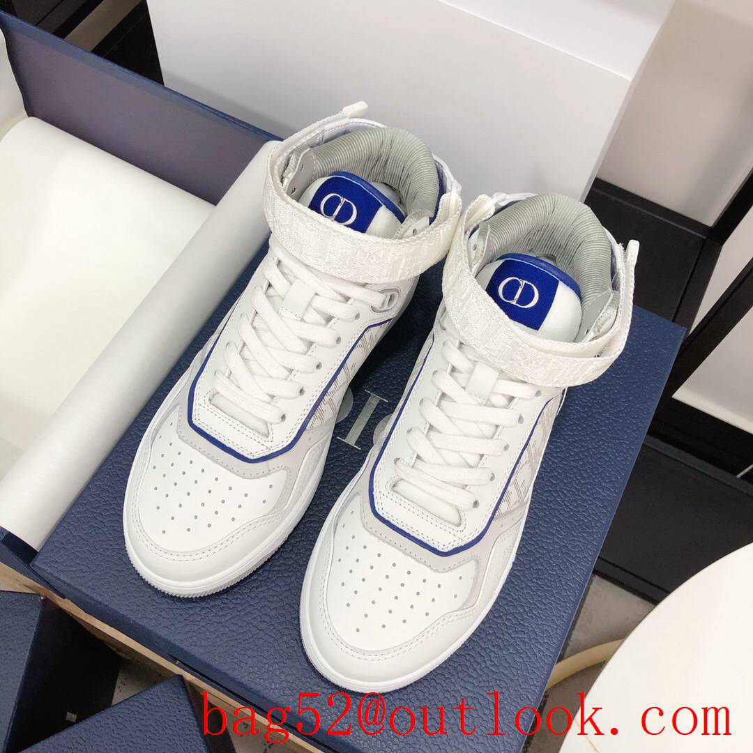 Dior B27 High-Top Sneaker White and blue Smooth Calfskin with Oblique Galaxy Leather shoes