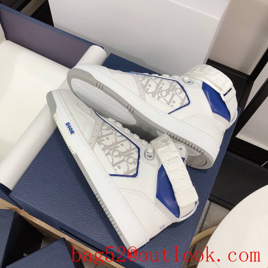 Dior B27 High-Top Sneaker White and blue Smooth Calfskin with Oblique Galaxy Leather shoes