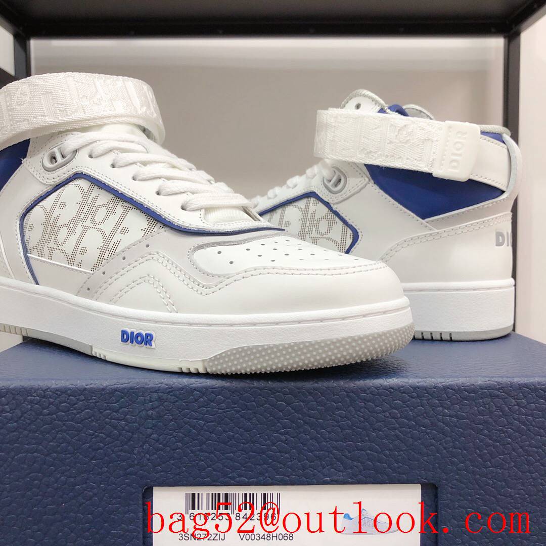 Dior B27 High-Top Sneaker White and blue Smooth Calfskin with Oblique Galaxy Leather shoes