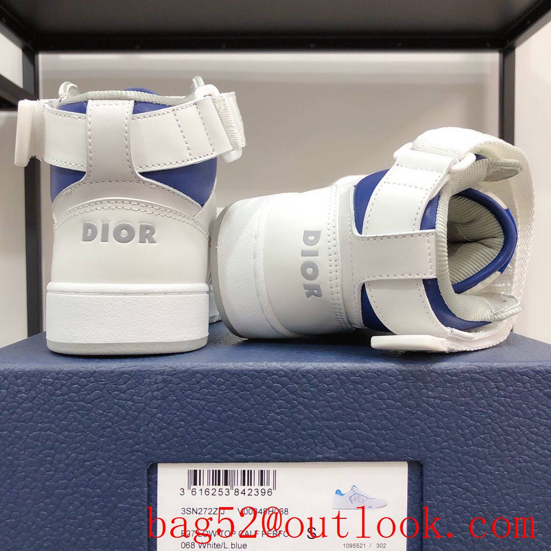 Dior B27 High-Top Sneaker White and blue Smooth Calfskin with Oblique Galaxy Leather shoes