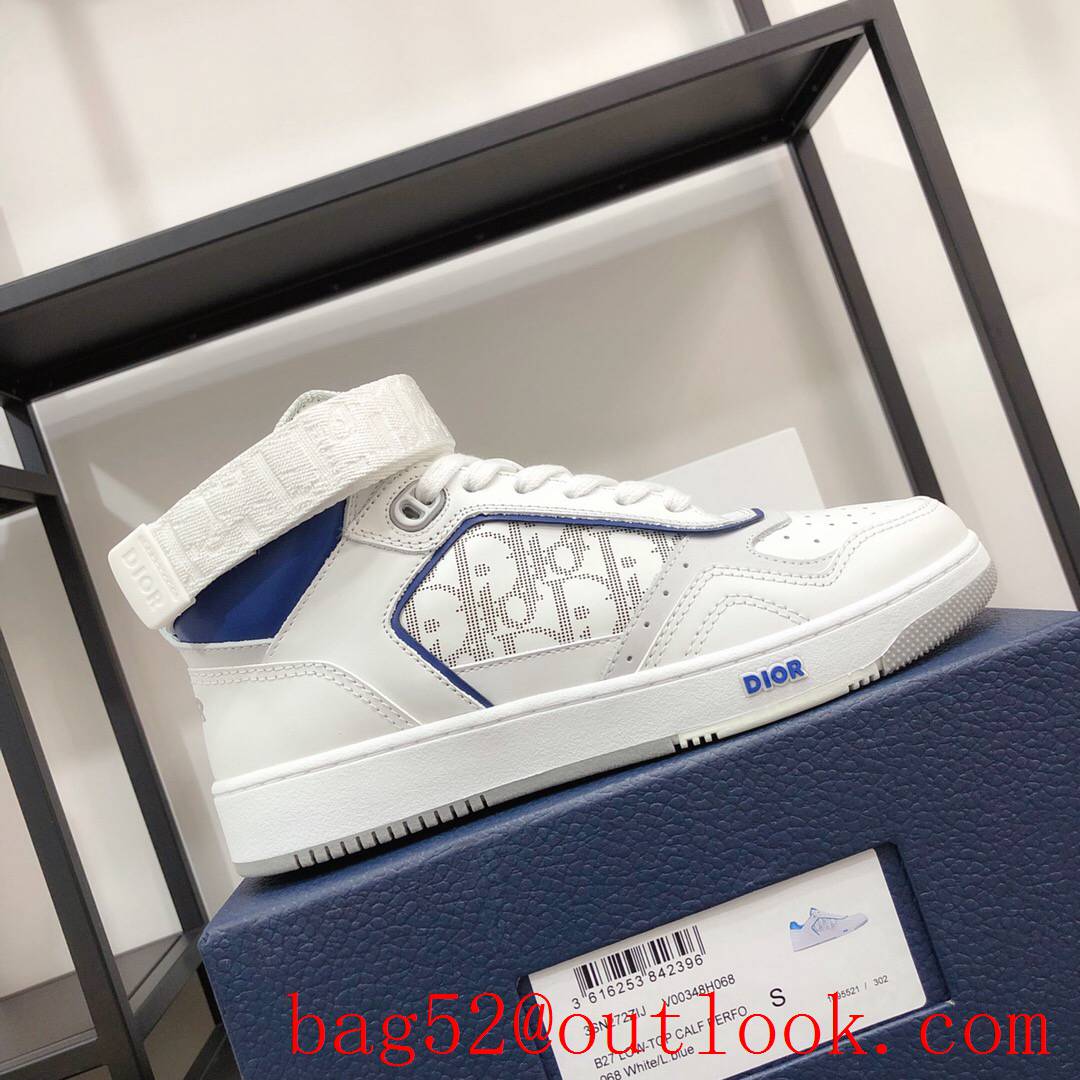 Dior B27 High-Top Sneaker White and blue Smooth Calfskin with Oblique Galaxy Leather shoes