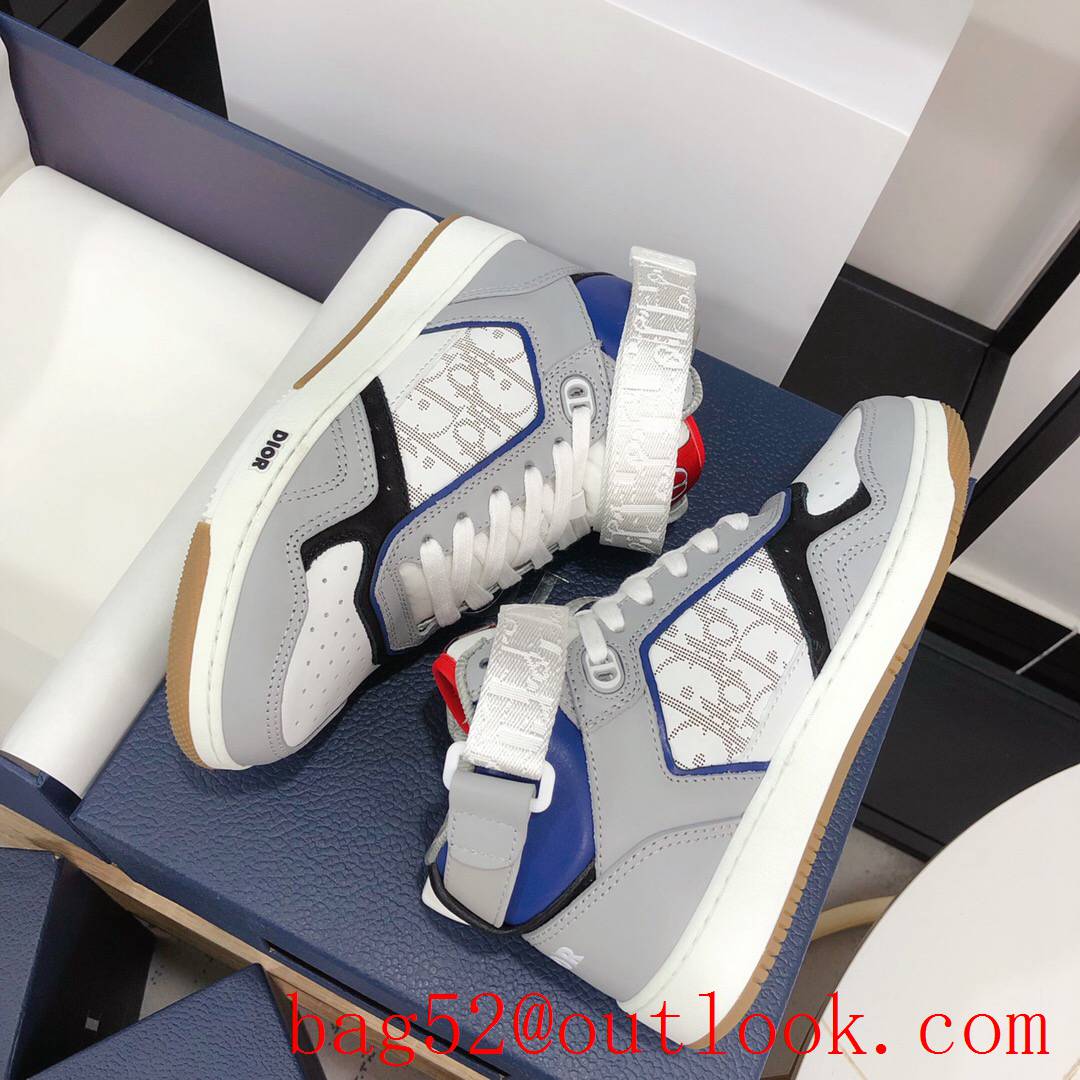 Dior B27 High-Top Sneaker tri-white Smooth Calfskin with Oblique Galaxy Leather shoes