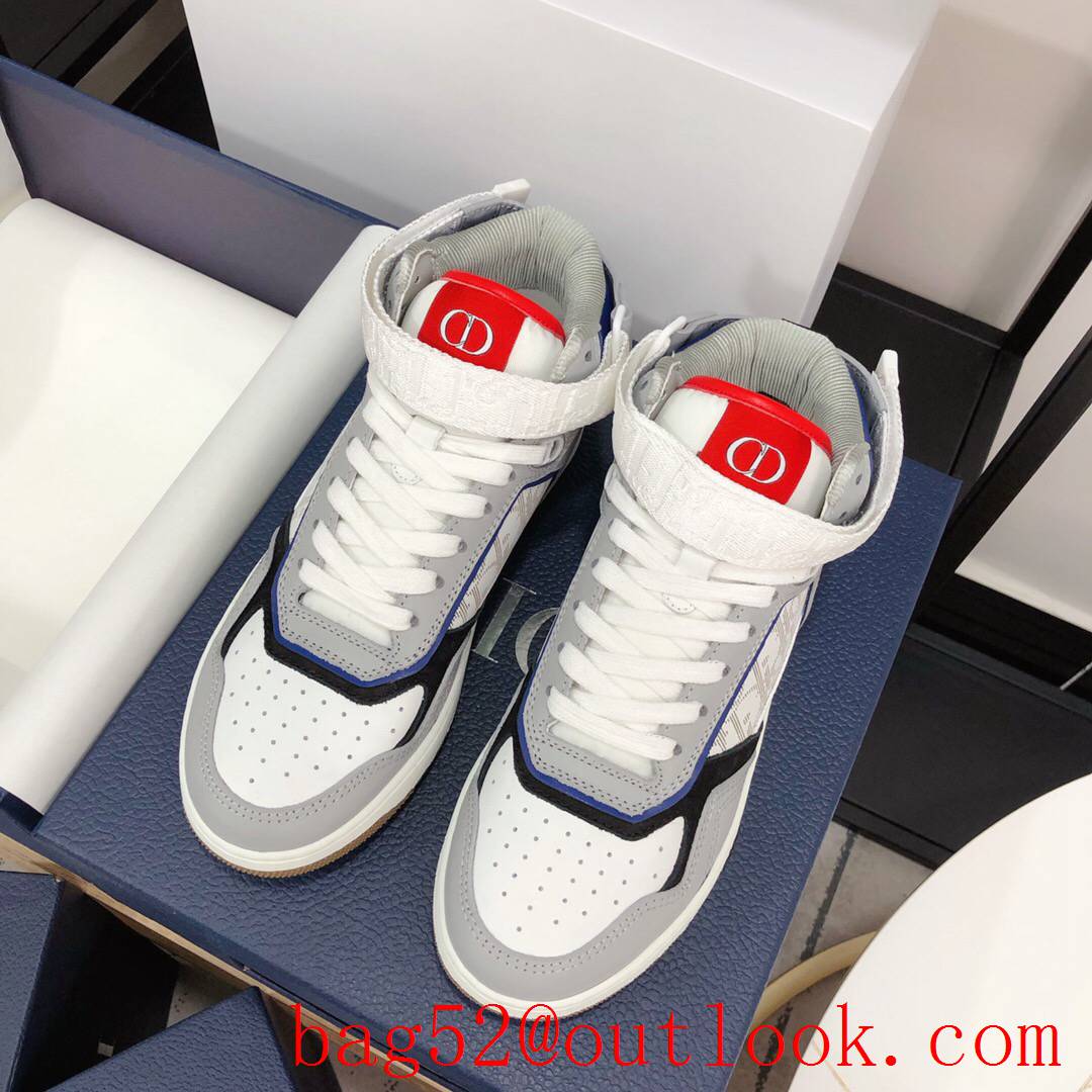 Dior B27 High-Top Sneaker tri-white Smooth Calfskin with Oblique Galaxy Leather shoes