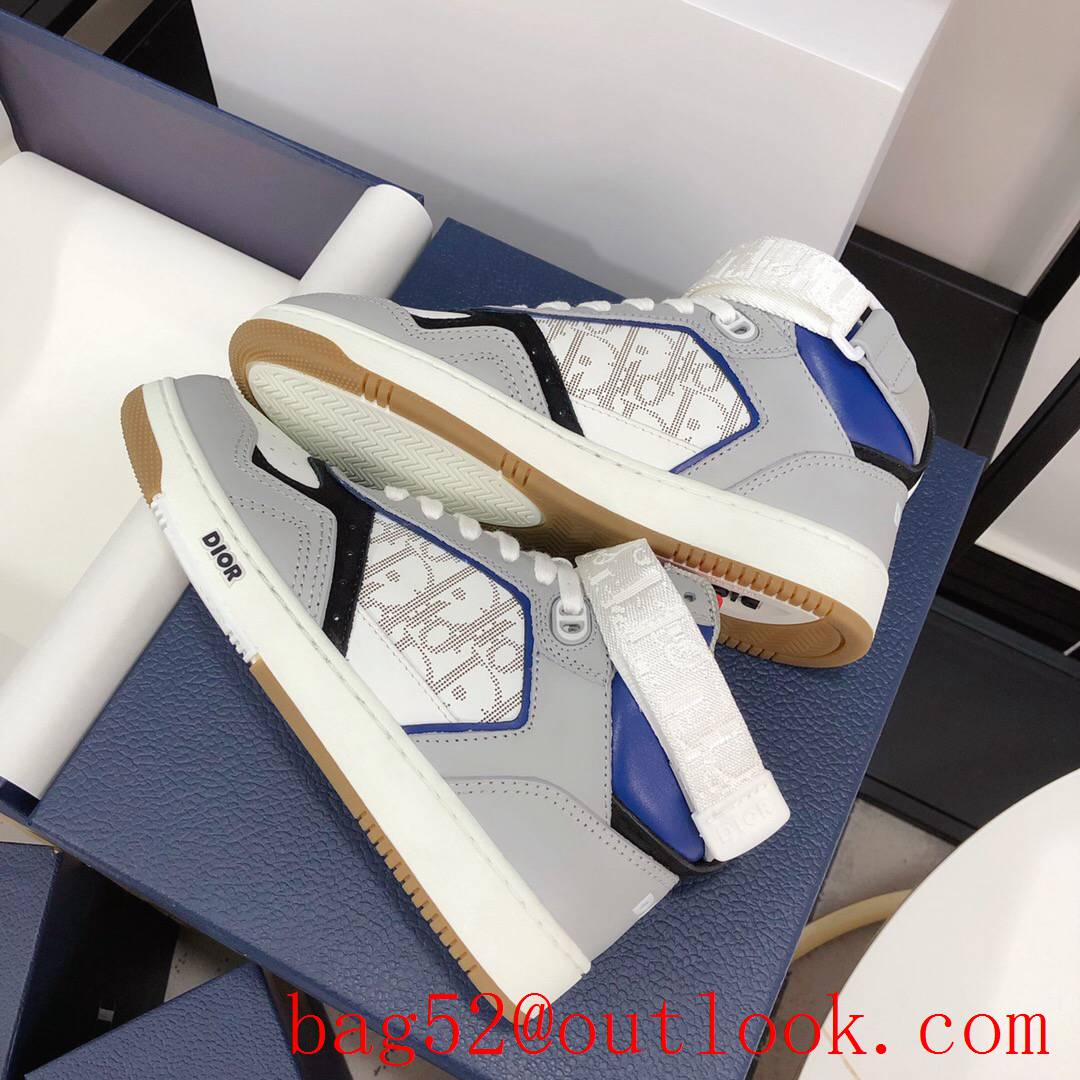 Dior B27 High-Top Sneaker tri-white Smooth Calfskin with Oblique Galaxy Leather shoes