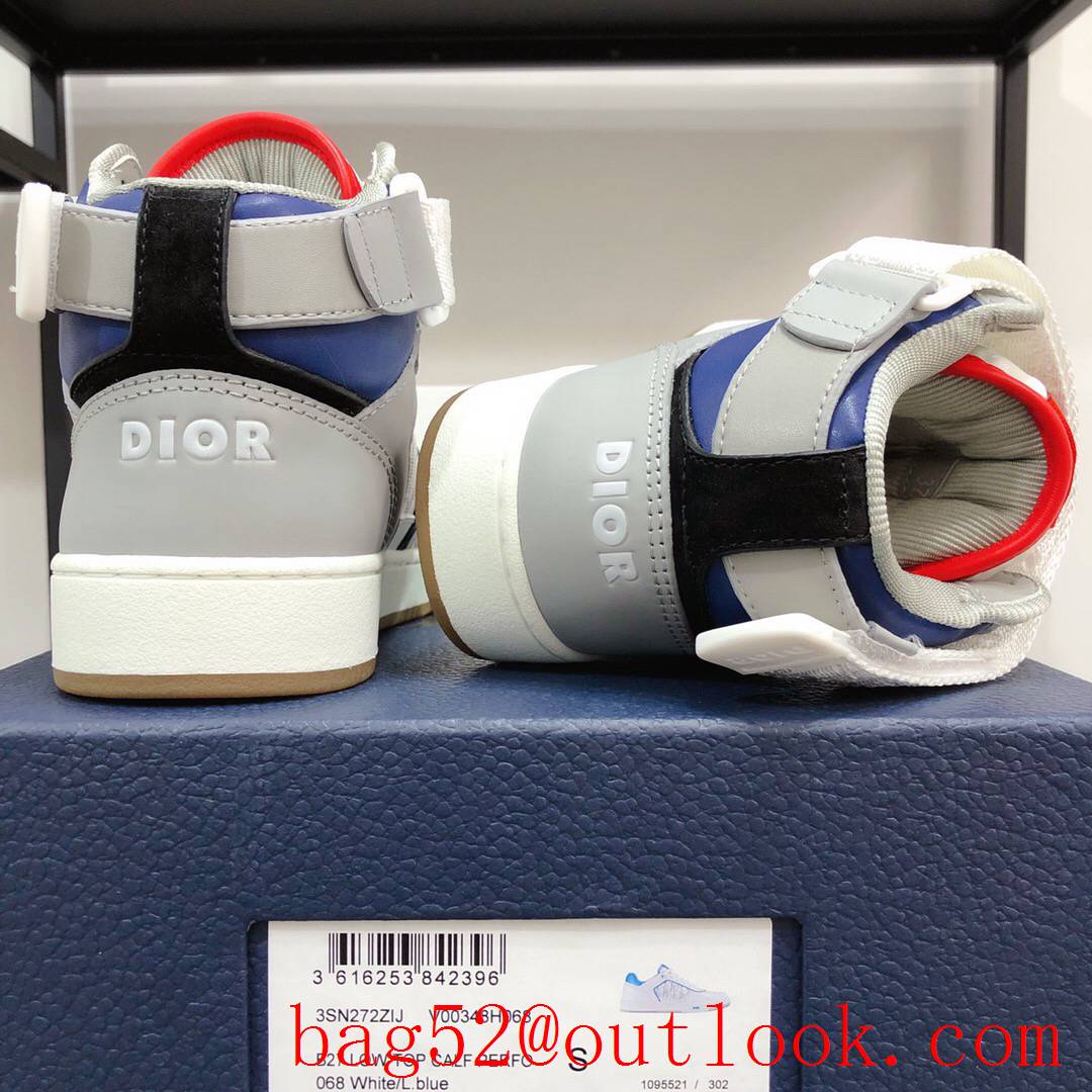 Dior B27 High-Top Sneaker tri-white Smooth Calfskin with Oblique Galaxy Leather shoes