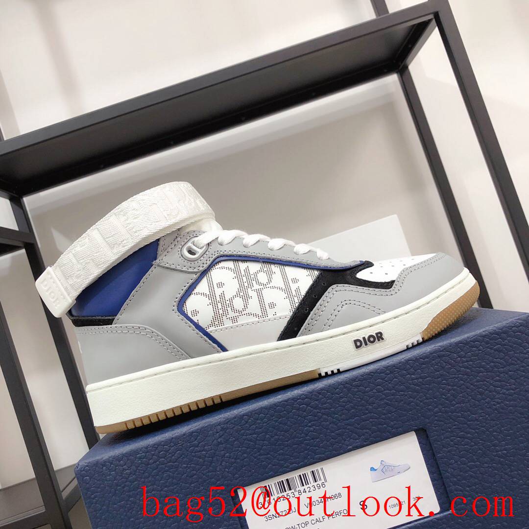 Dior B27 High-Top Sneaker tri-white Smooth Calfskin with Oblique Galaxy Leather shoes