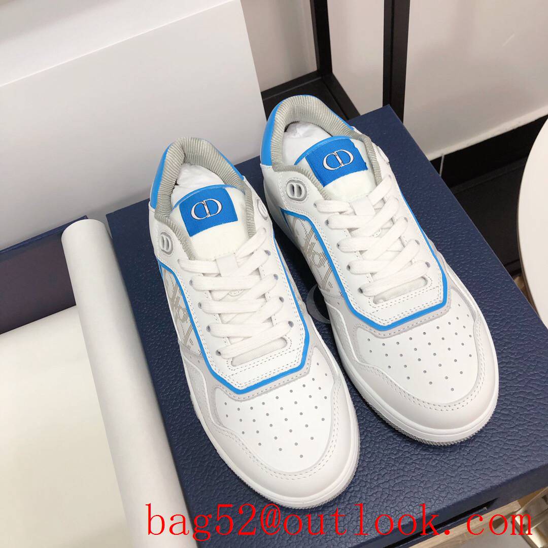 Dior B27 Low-Top Sneaker white with sky blue Smooth Calfskin with Oblique Galaxy Leather shoes