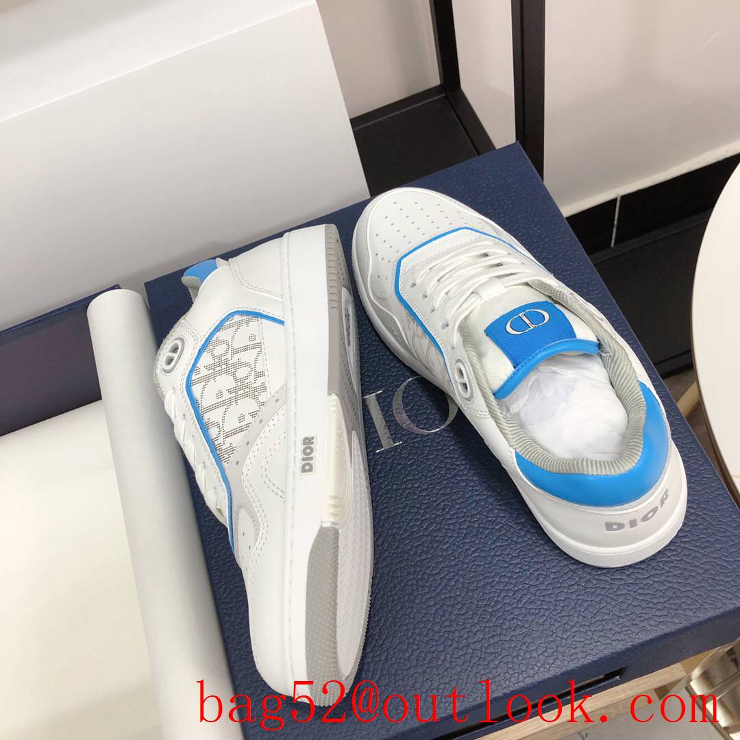 Dior B27 Low-Top Sneaker white with sky blue Smooth Calfskin with Oblique Galaxy Leather shoes