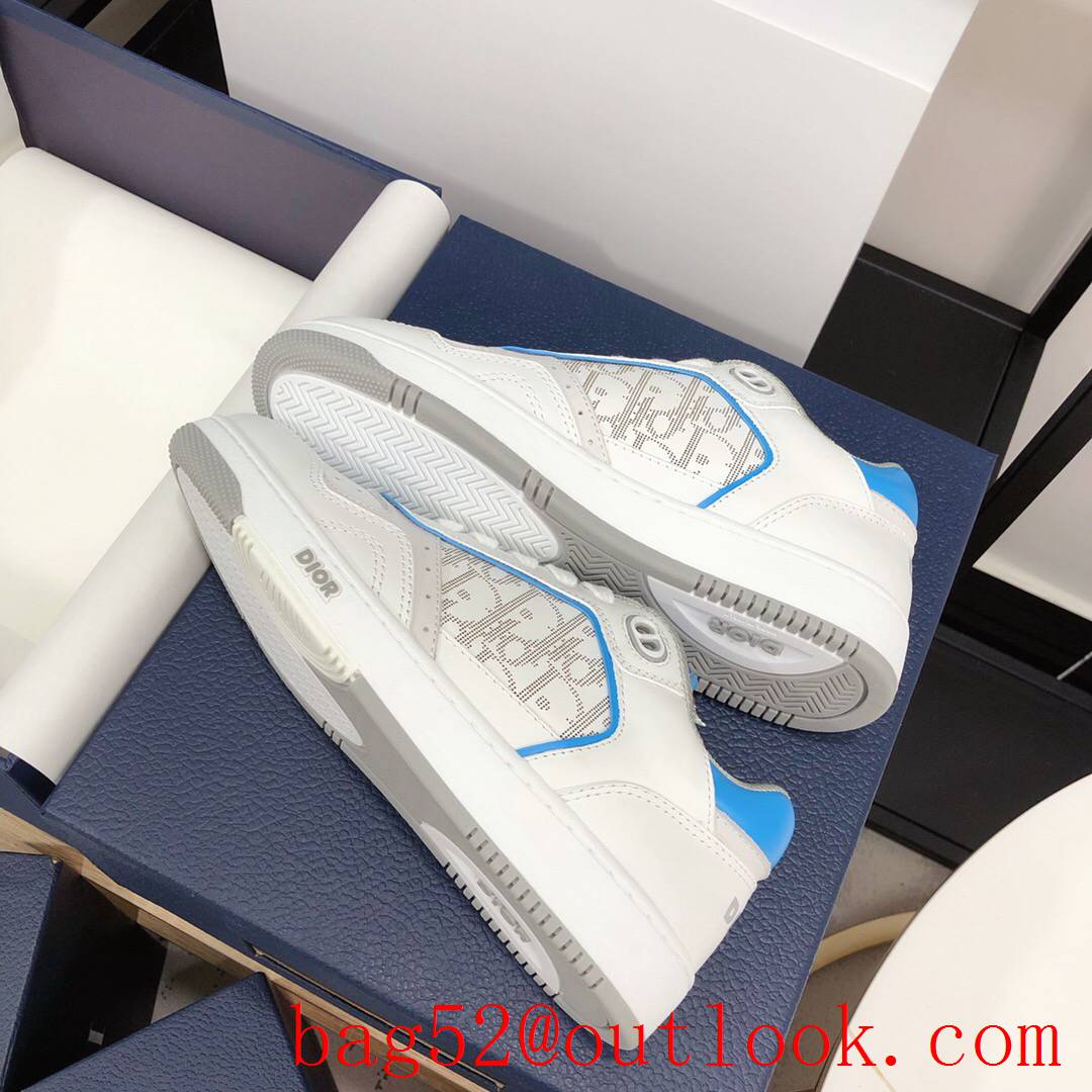 Dior B27 Low-Top Sneaker white with sky blue Smooth Calfskin with Oblique Galaxy Leather shoes