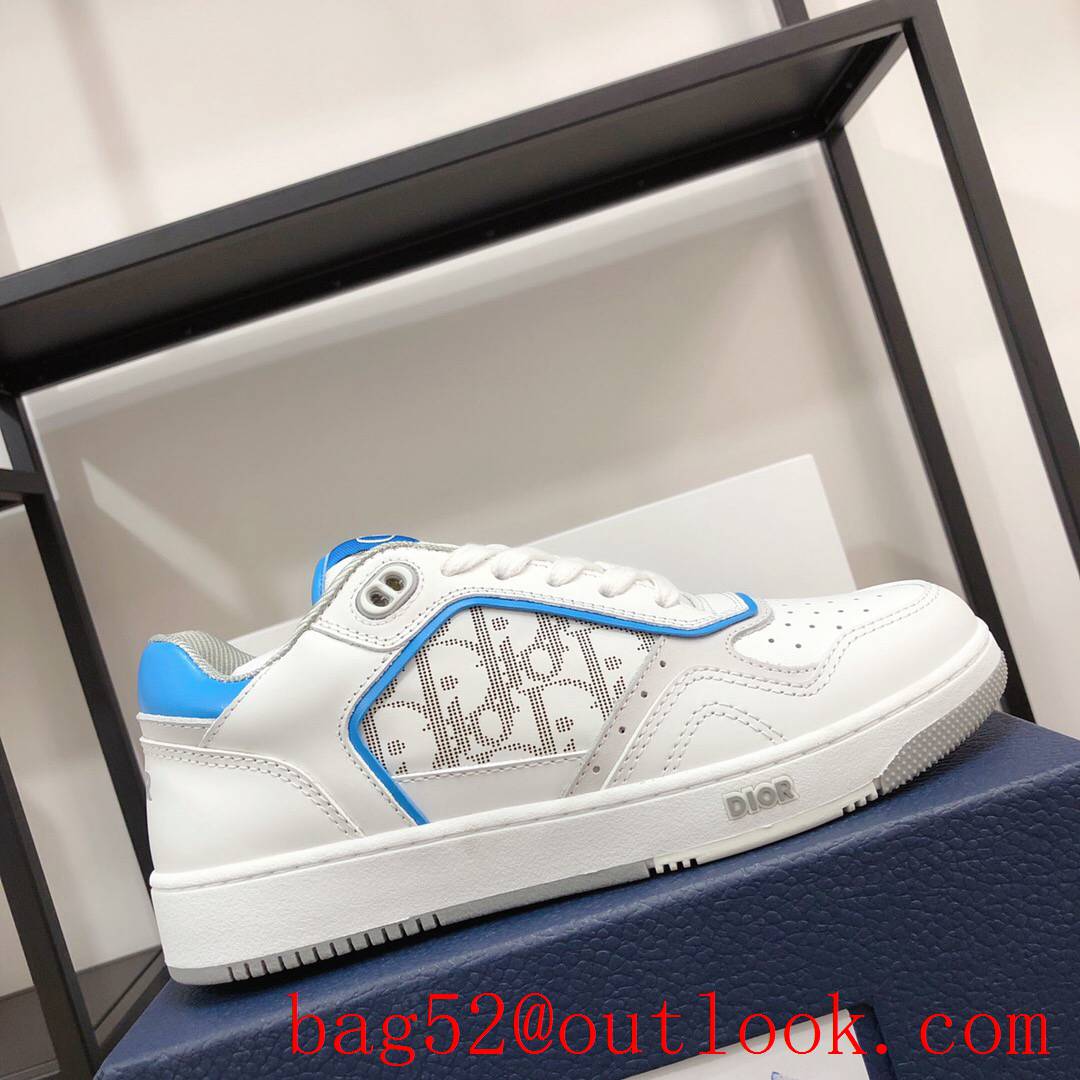 Dior B27 Low-Top Sneaker white with sky blue Smooth Calfskin with Oblique Galaxy Leather shoes