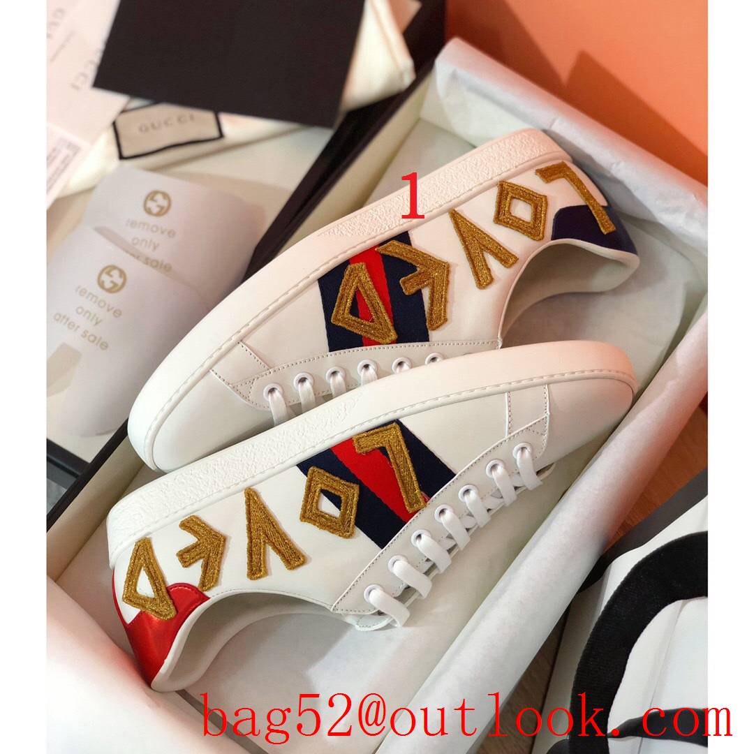 gucci ace classic women/men couples leather flat sneakers shoes 7 colors