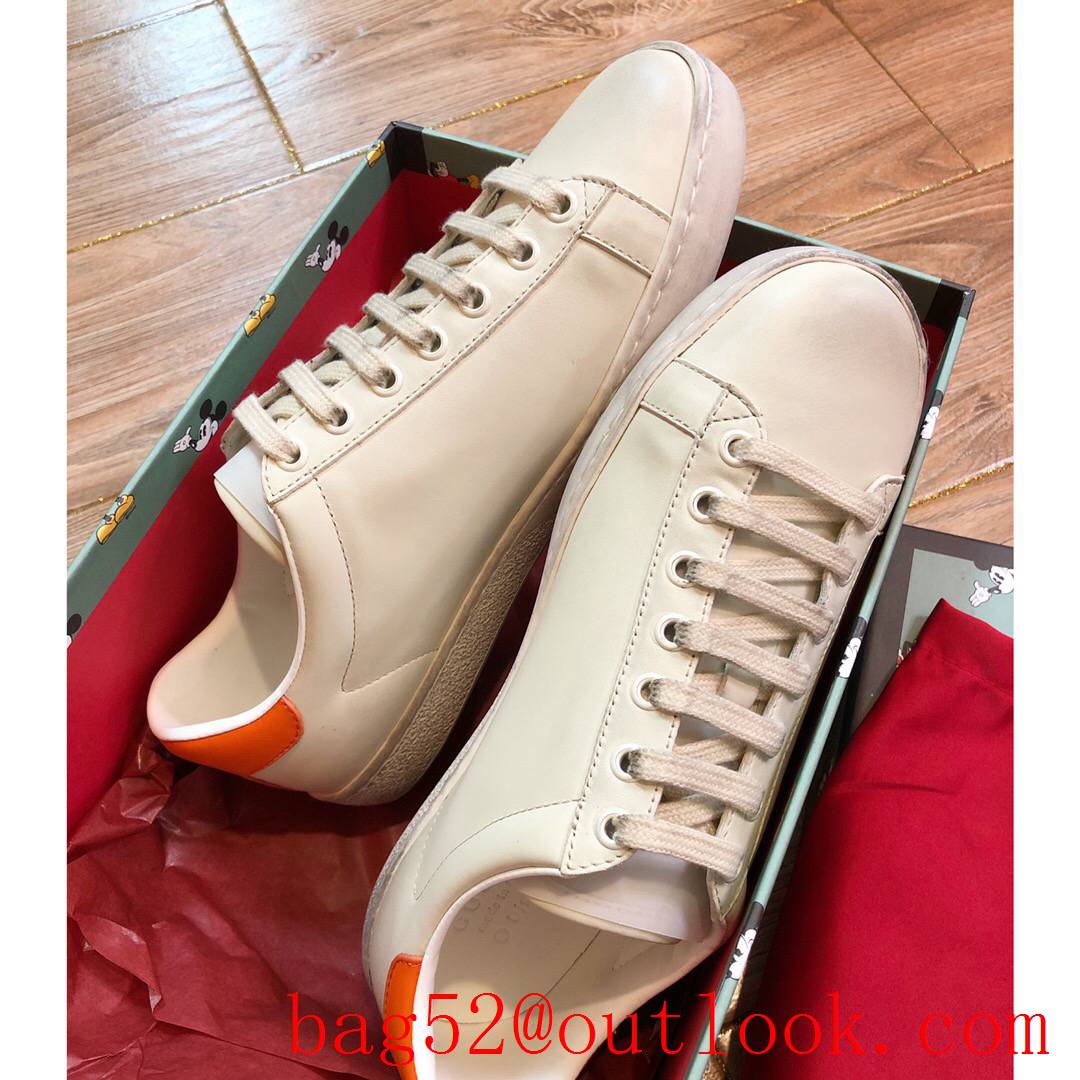 gucci ace disney for women and men couples sneakers cream with orange shoes
