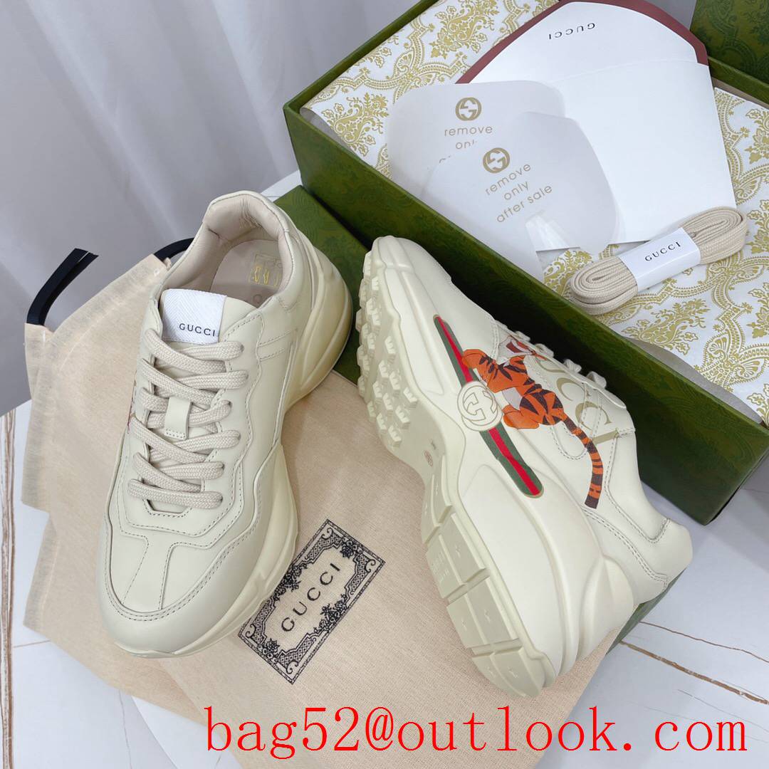 gucci rhyton leather for women and men couples sneakers cream with tiger shoes