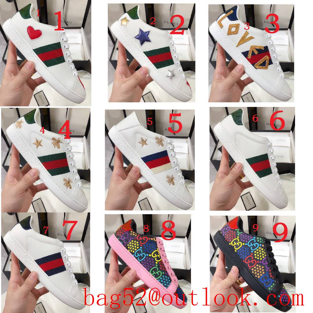 gucci ace classic for women and men couples leather flat white sneakers shoes 10 colors