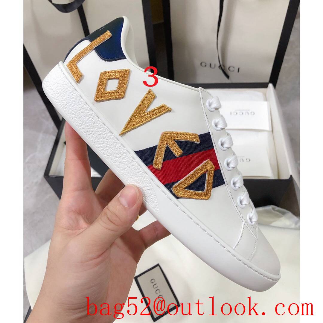 gucci ace classic for women and men couples leather flat white sneakers shoes 10 colors