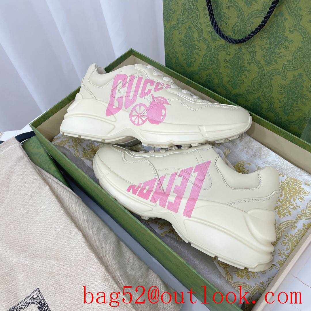 gucci rhyton with pink logo leather for women and men couples sneakers shoes