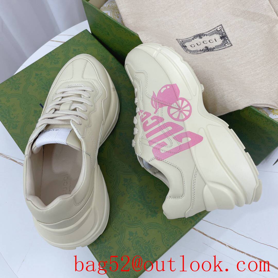 gucci rhyton with pink logo leather for women and men couples sneakers shoes