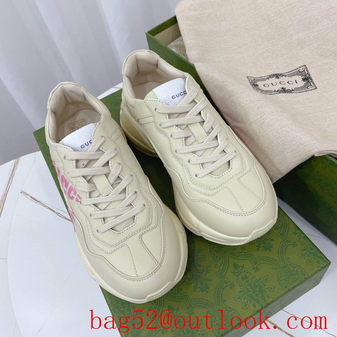 gucci rhyton with pink logo leather for women and men couples sneakers shoes