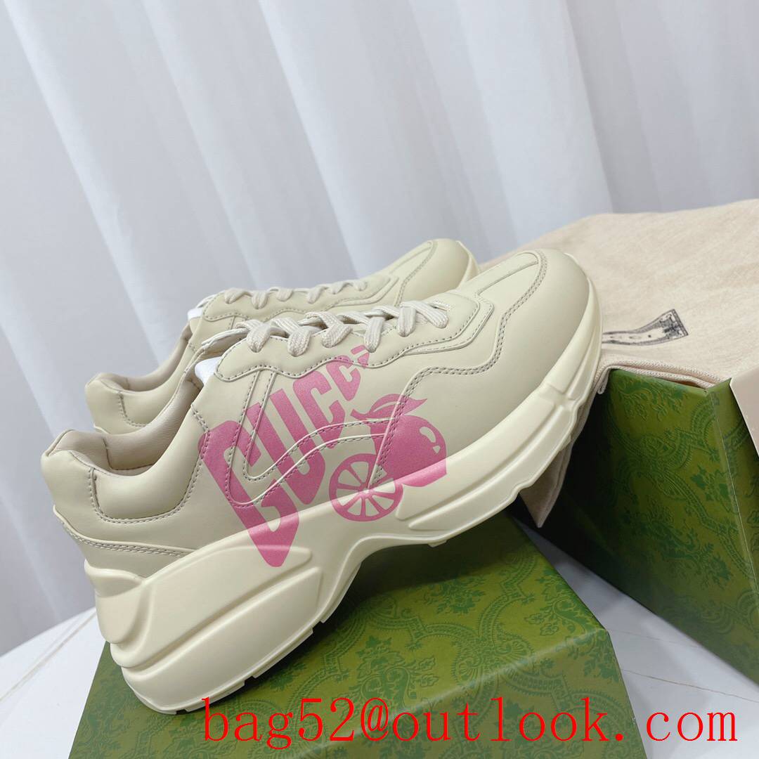 gucci rhyton with pink logo leather for women and men couples sneakers shoes