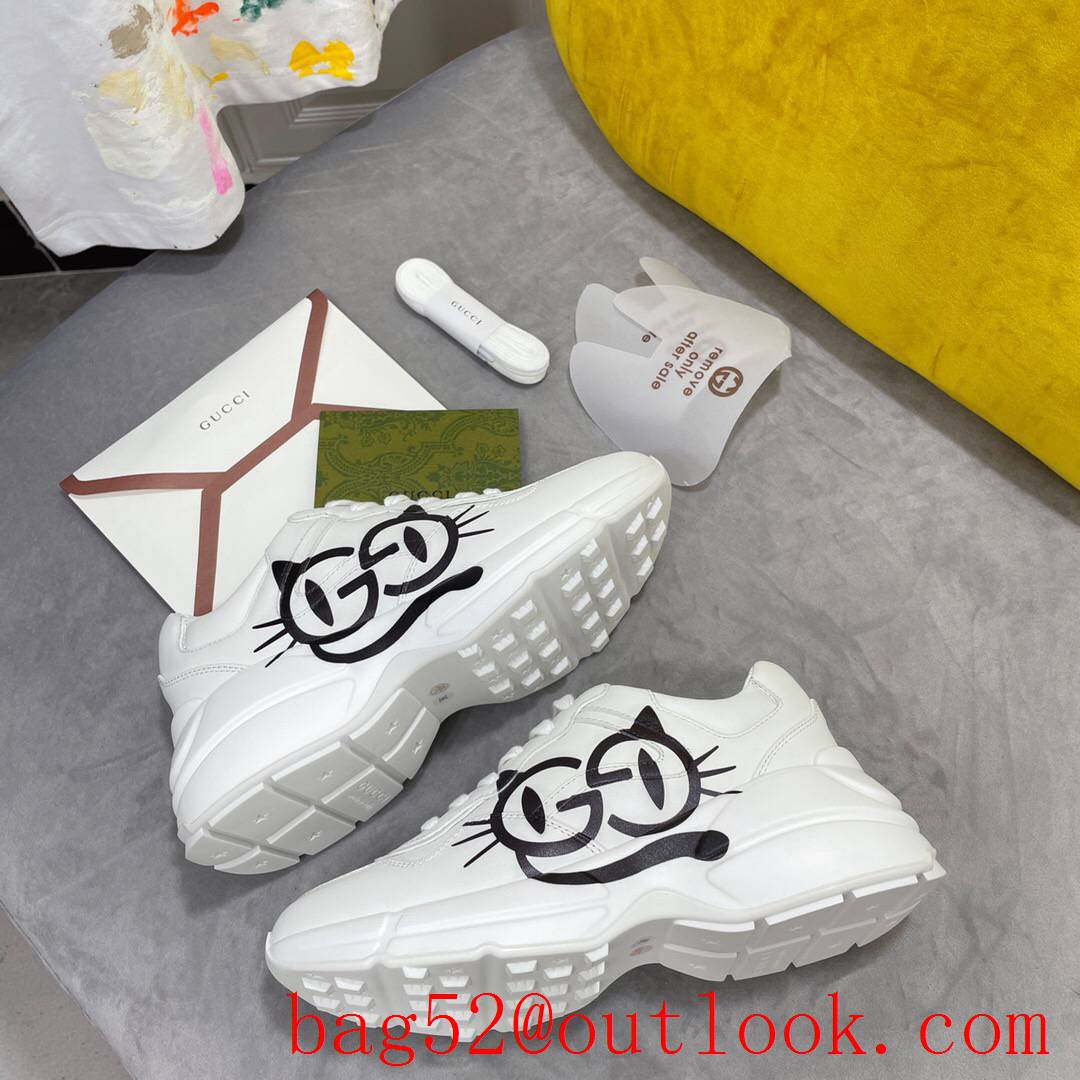 gucci rhyton leather with glasses cat for women and men couples sneakers shoes