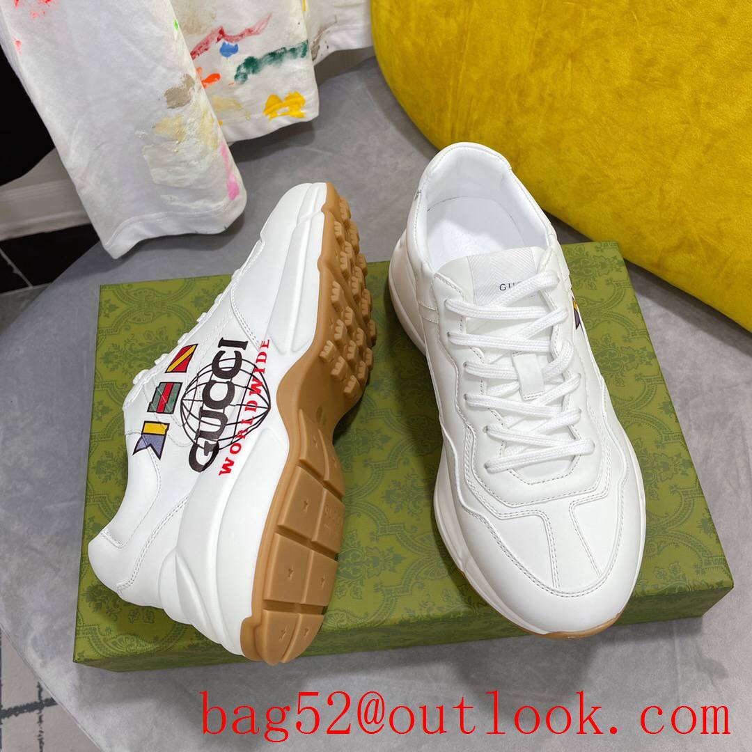 gucci rhyton leather with world image for women and men couples sneakers shoes