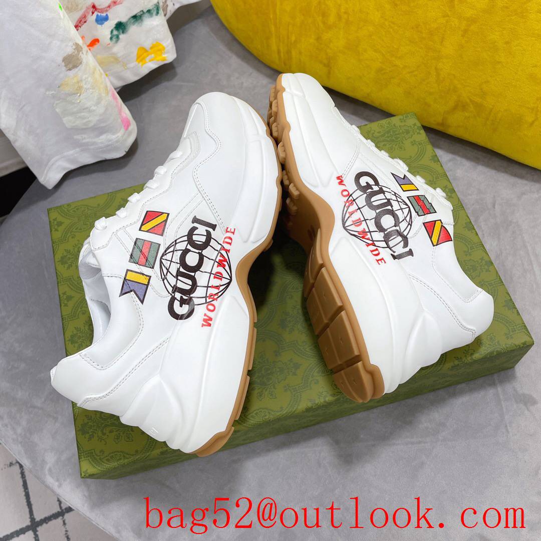 gucci rhyton leather with world image for women and men couples sneakers shoes