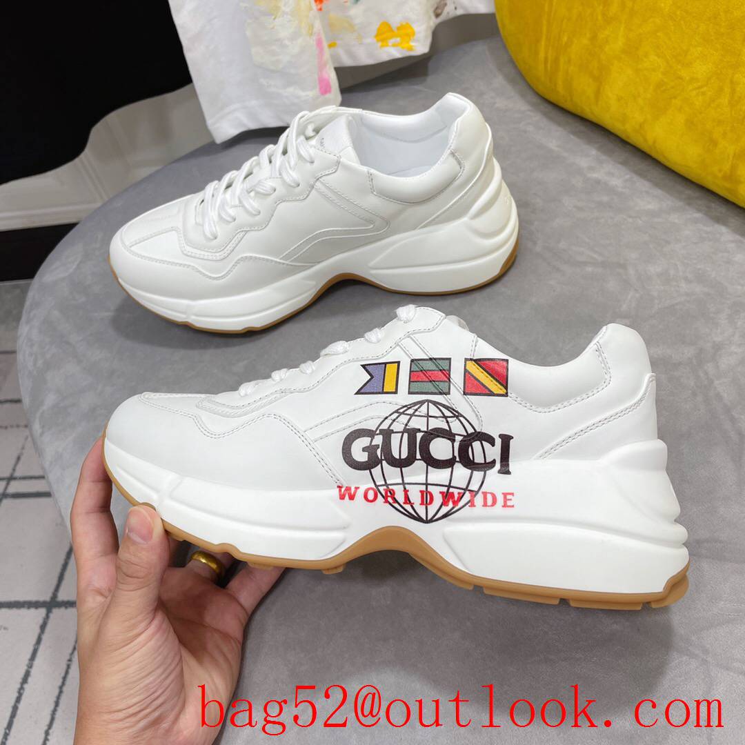 gucci rhyton leather with world image for women and men couples sneakers shoes