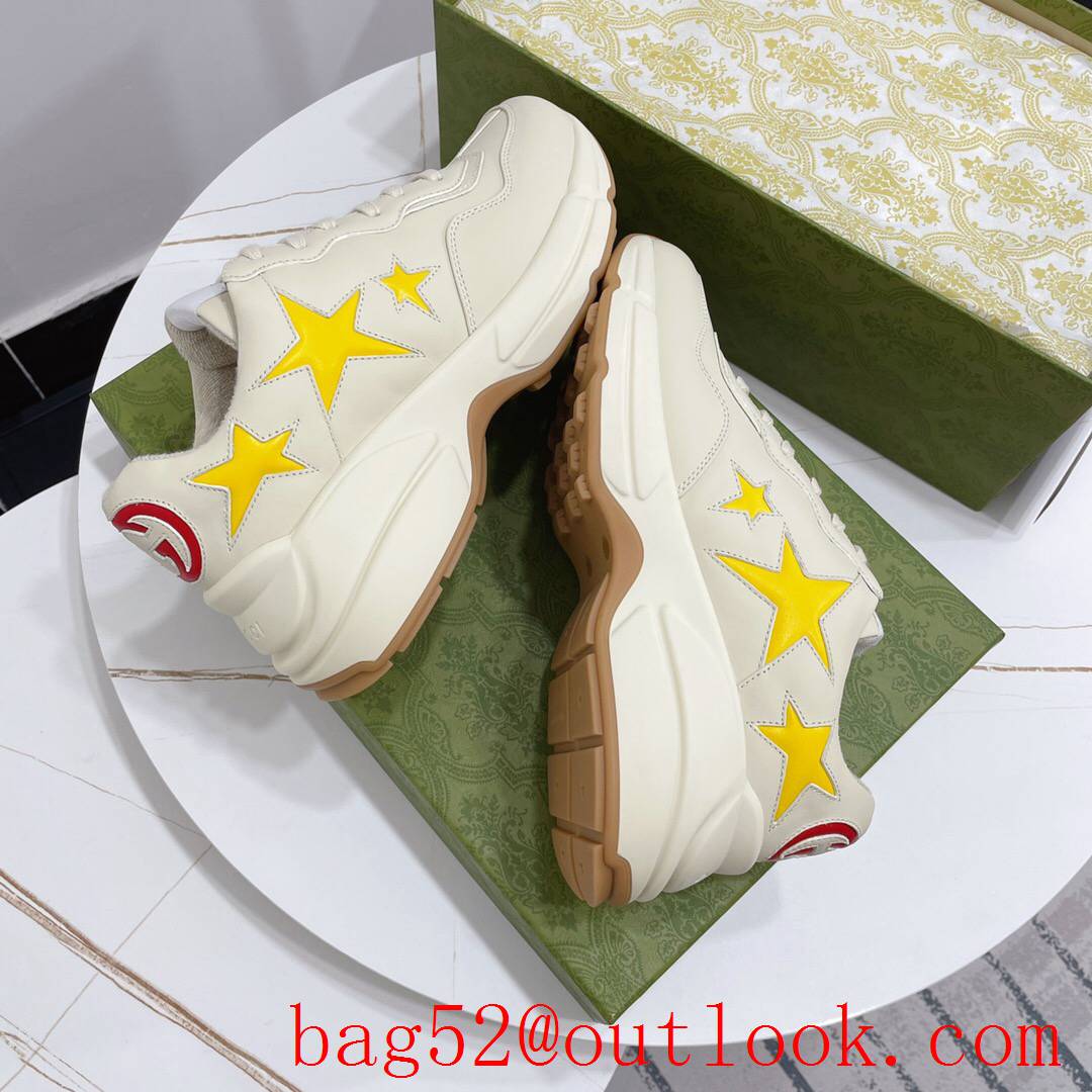gucci rhyton leather with yellow star for women and men couples sneakers shoes