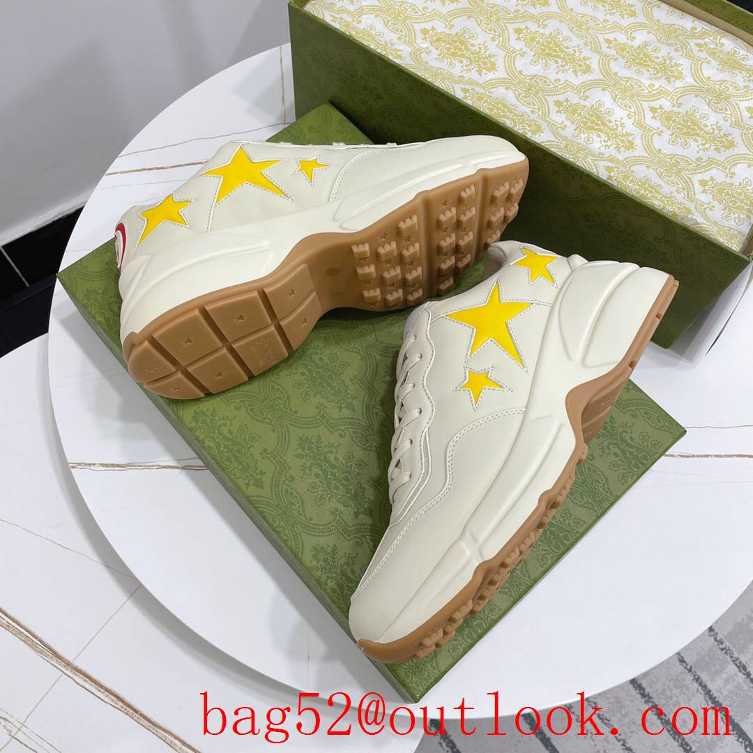 gucci rhyton leather with yellow star for women and men couples sneakers shoes