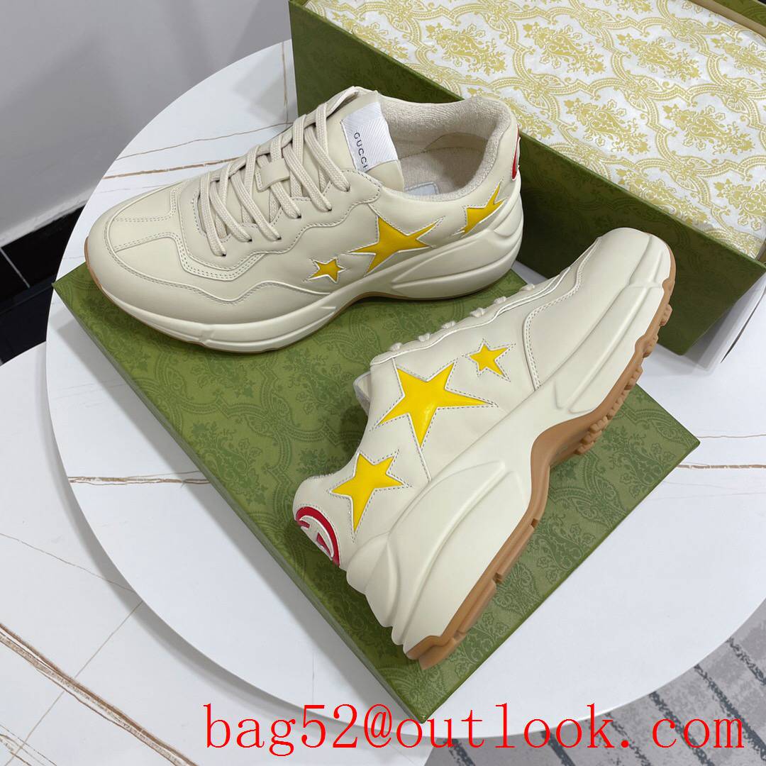 gucci rhyton leather with yellow star for women and men couples sneakers shoes