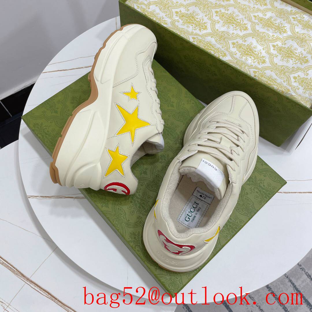 gucci rhyton leather with yellow star for women and men couples sneakers shoes