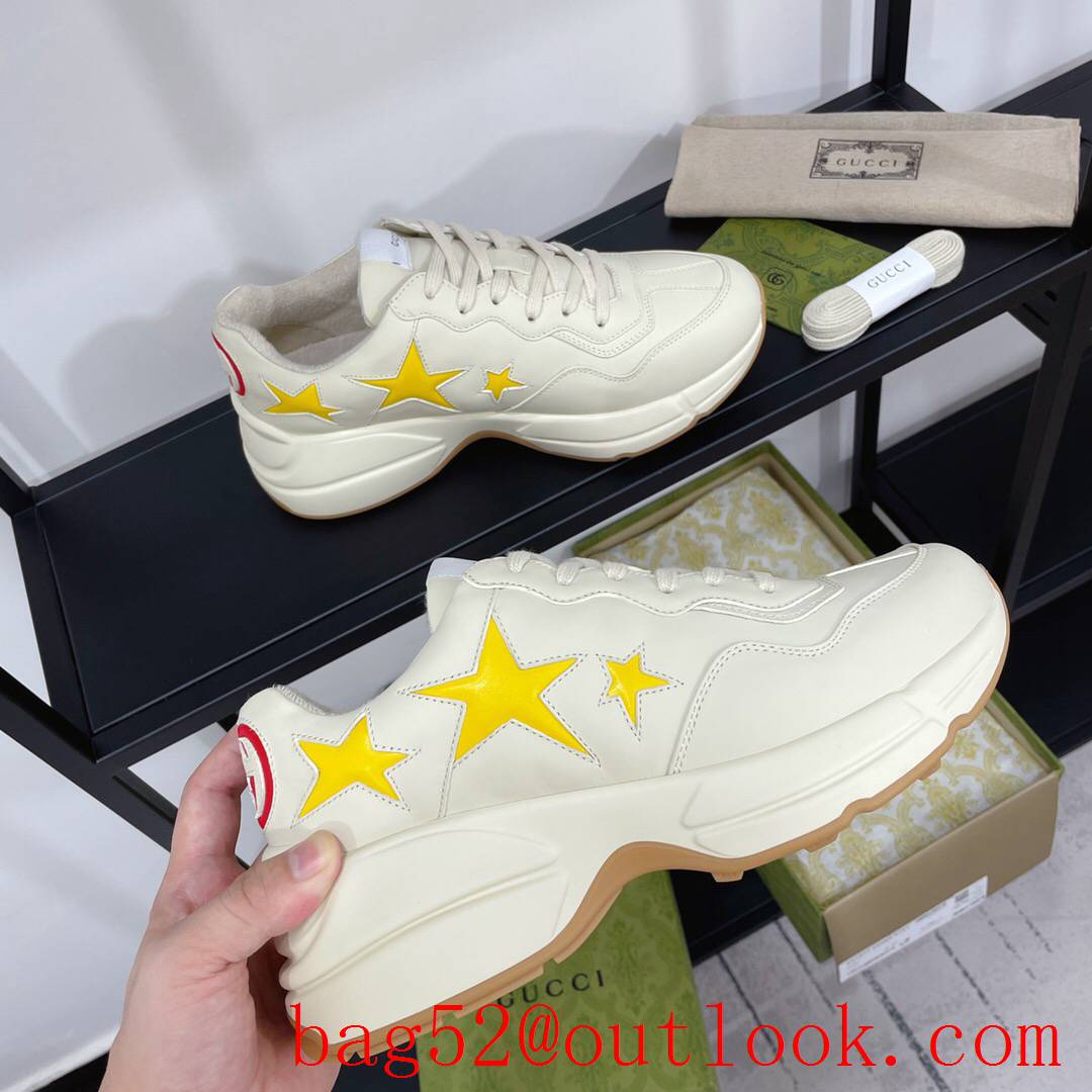 gucci rhyton leather with yellow star for women and men couples sneakers shoes