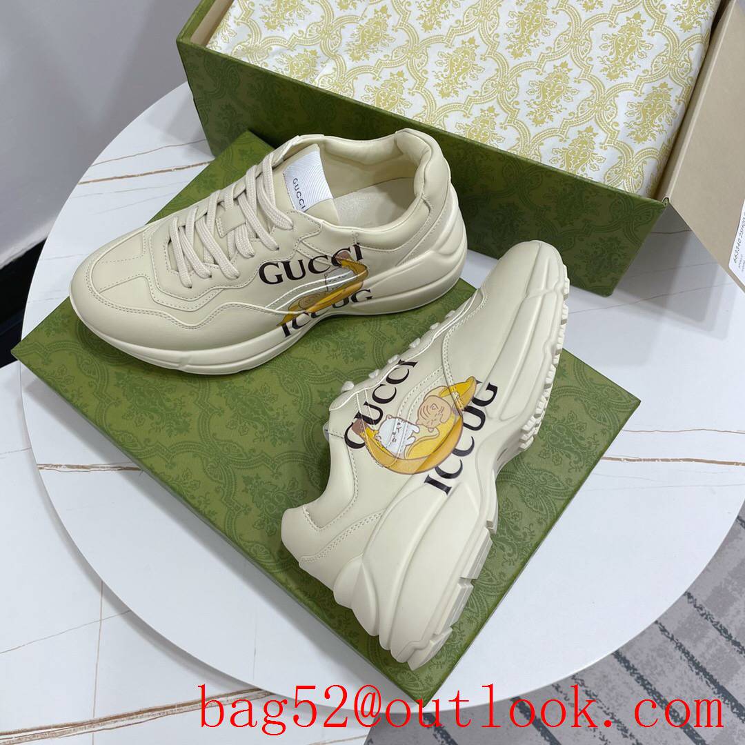 gucci rhyton leather with iccug for women and men couples sneakers shoes