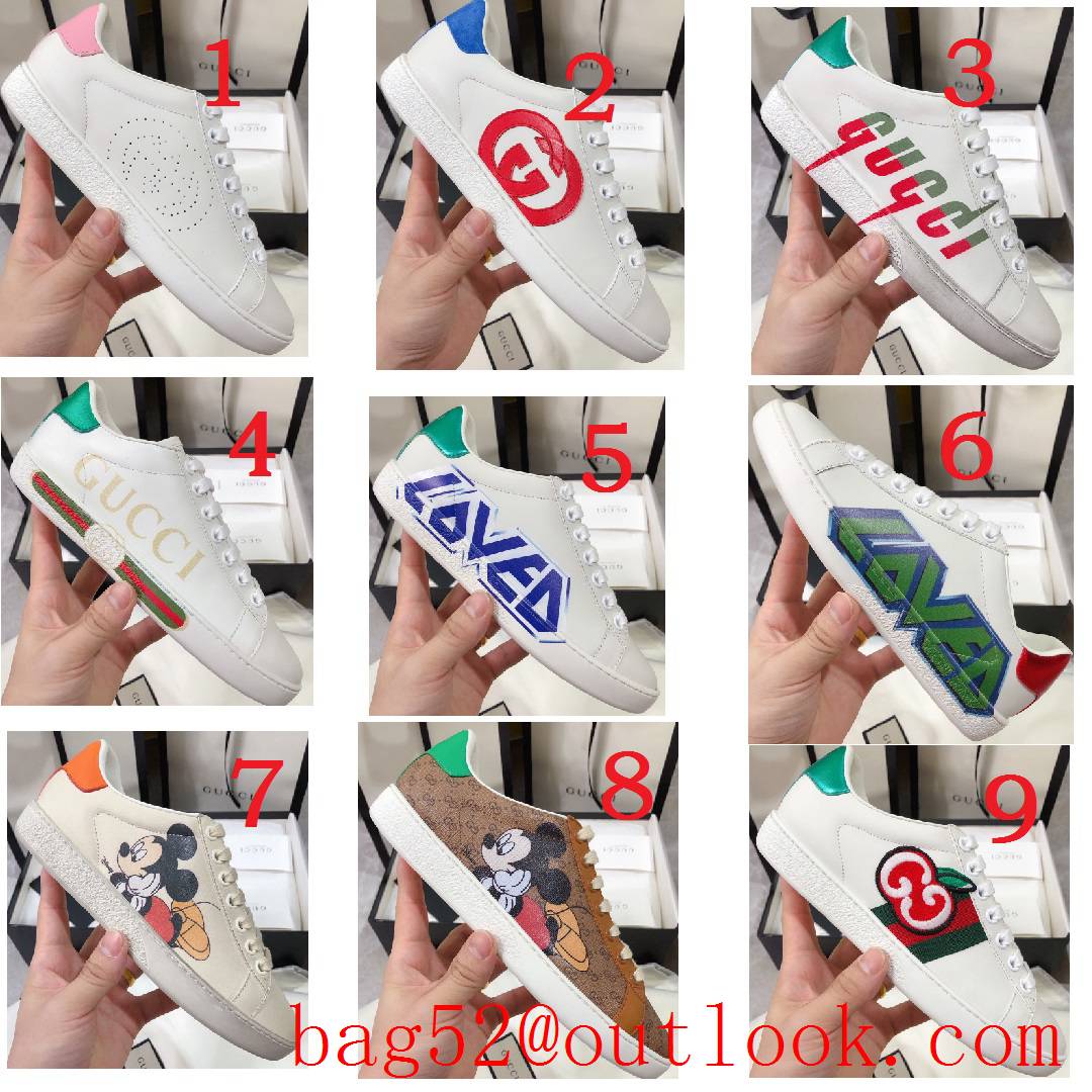 gucci ace classic popular women and men couples leather flat sneakers shoes 9 colors
