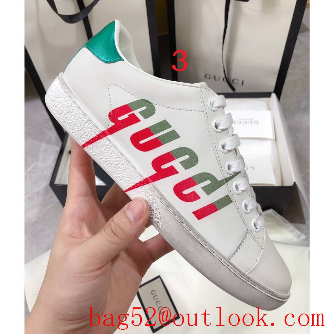 gucci ace classic popular women and men couples leather flat sneakers shoes 9 colors