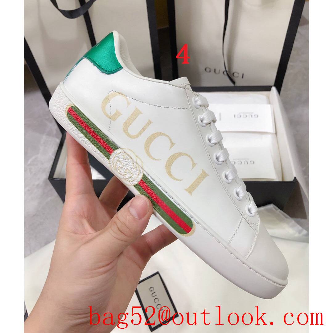 gucci ace classic popular women and men couples leather flat sneakers shoes 9 colors