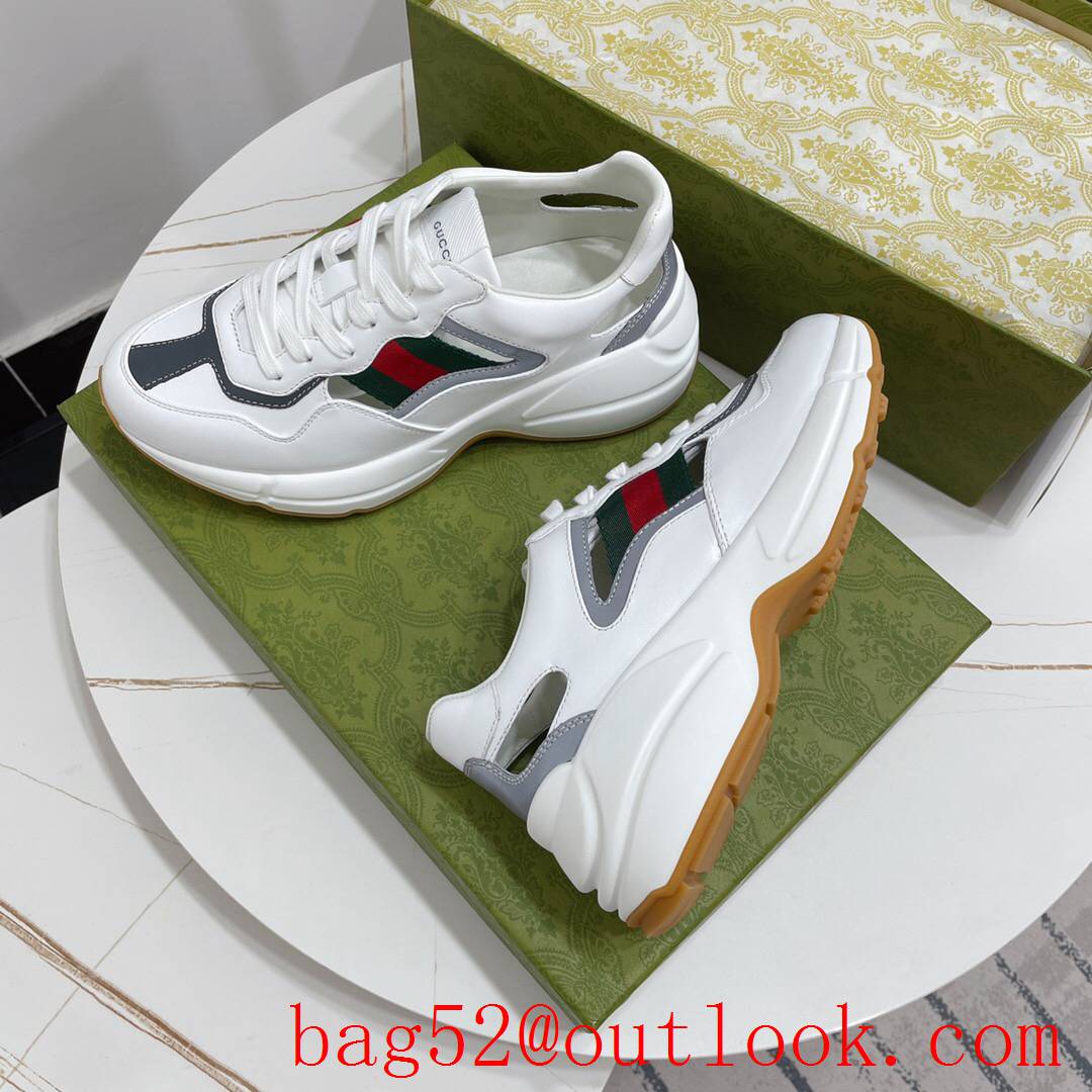 gucci rhyton leather with gray trim for women and men couples sneakers shoes