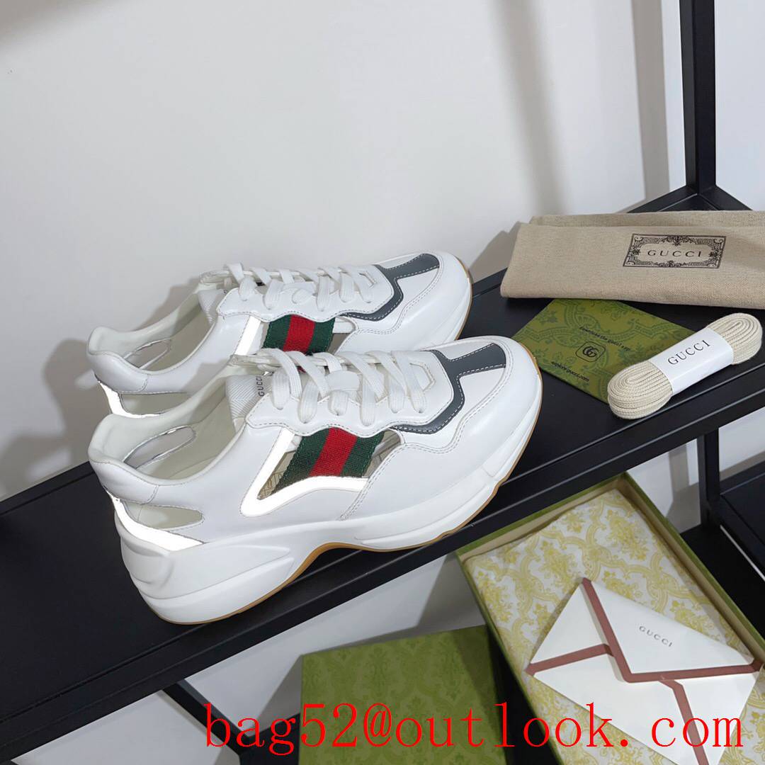 gucci rhyton leather with gray trim for women and men couples sneakers shoes