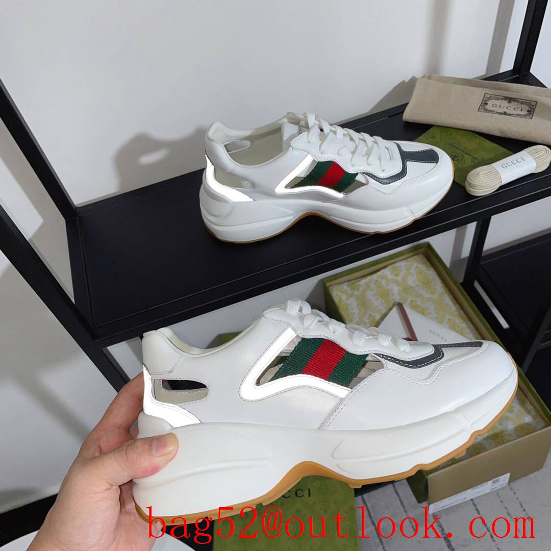 gucci rhyton leather with gray trim for women and men couples sneakers shoes