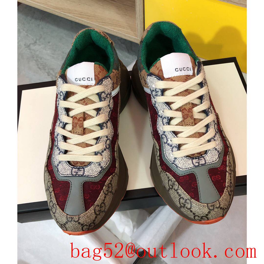 gucci rhyton tri-color leather for women and men couples sneakers shoes
