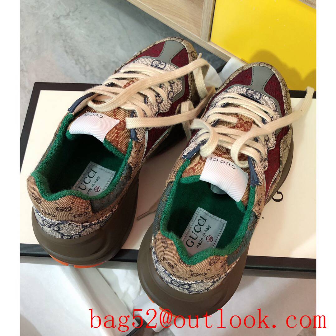 gucci rhyton tri-color leather for women and men couples sneakers shoes