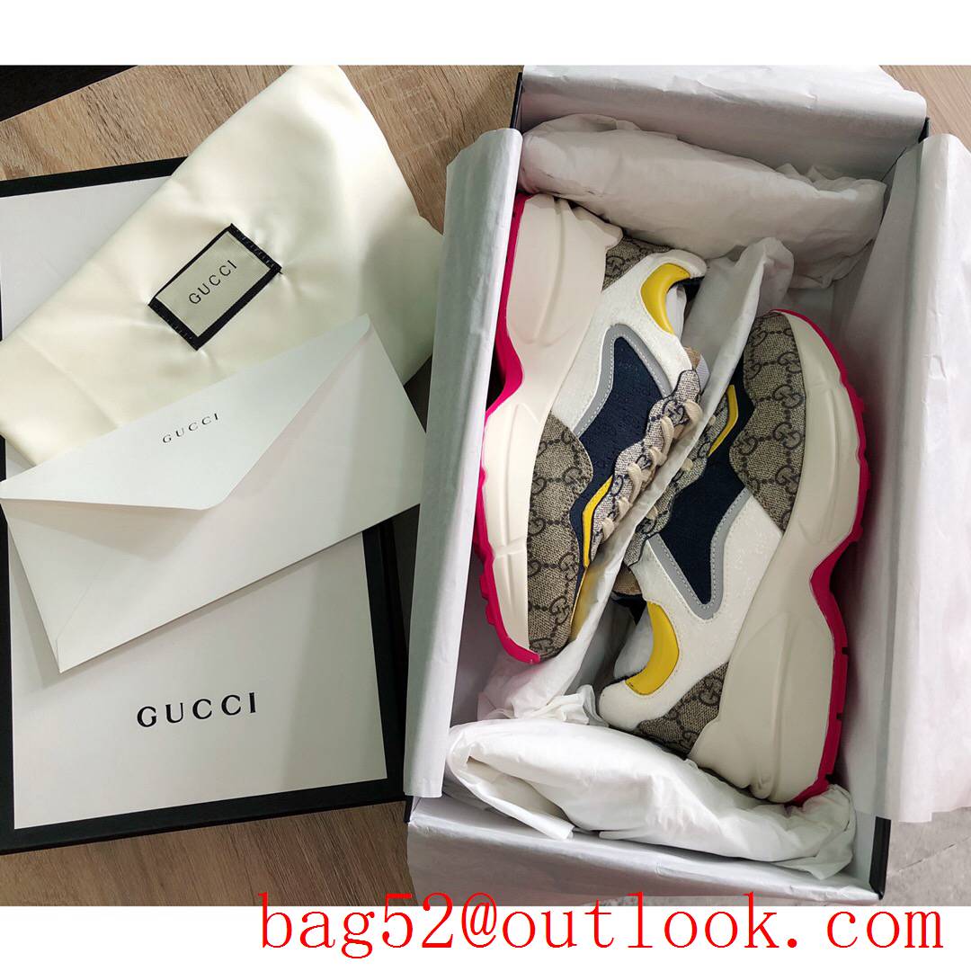 gucci rhyton tri-color cream blue leather for women and men couples sneakers shoes