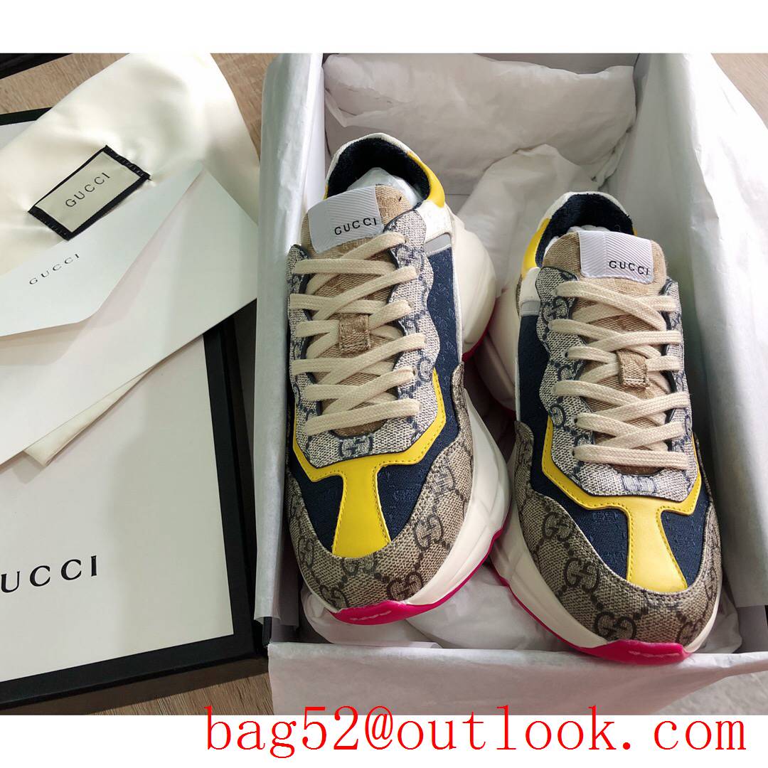 gucci rhyton tri-color cream blue leather for women and men couples sneakers shoes