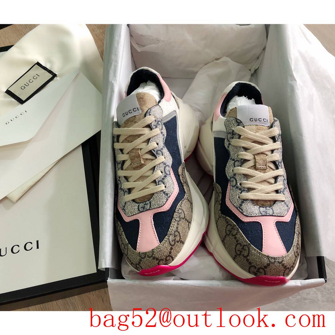 gucci rhyton cream blue pink tri-color leather for women and men couples sneakers shoes