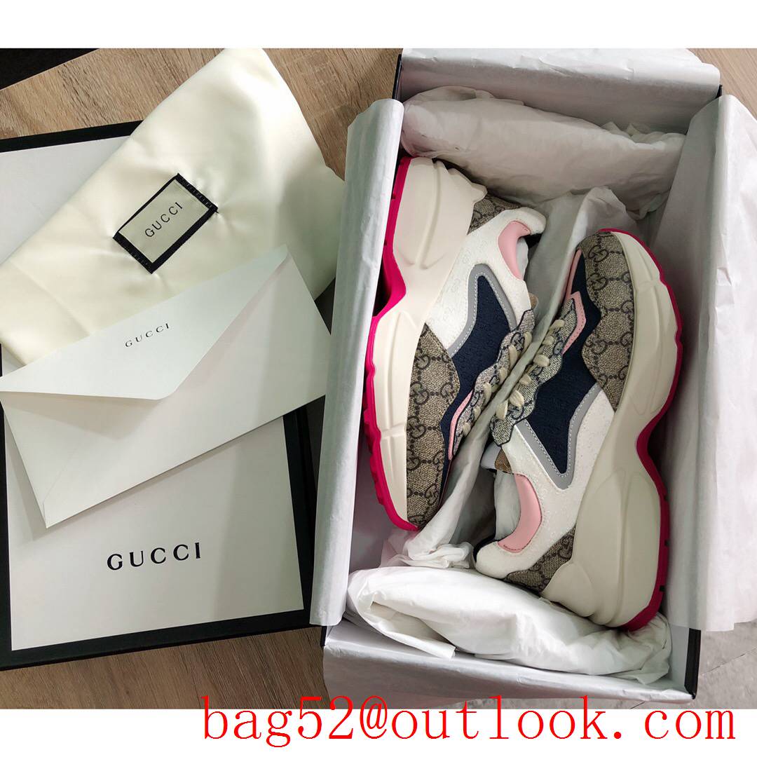 gucci rhyton cream blue pink tri-color leather for women and men couples sneakers shoes