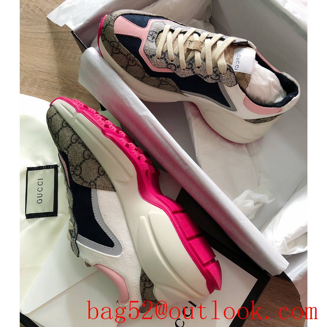 gucci rhyton cream blue pink tri-color leather for women and men couples sneakers shoes