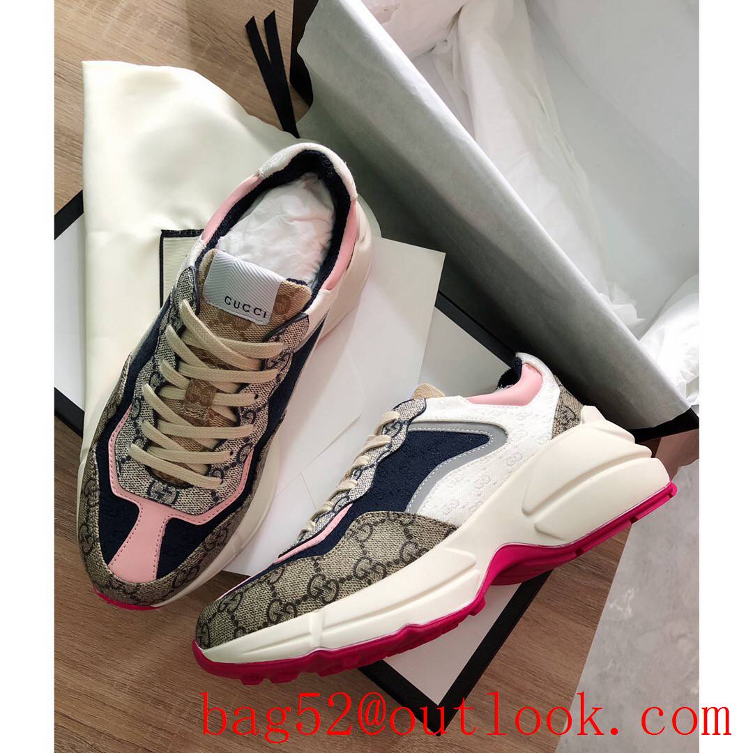 gucci rhyton cream blue pink tri-color leather for women and men couples sneakers shoes