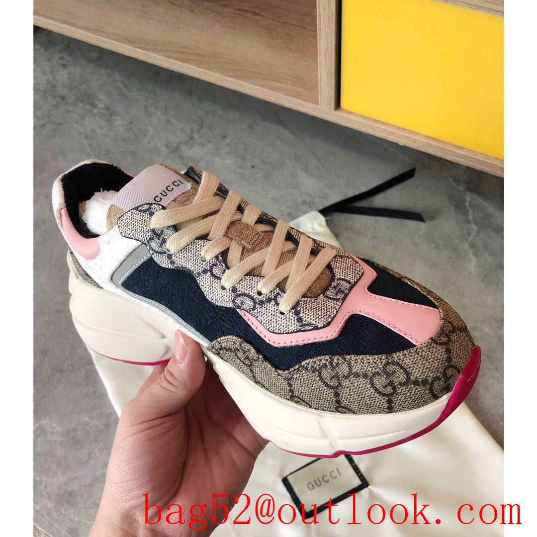 gucci rhyton cream blue pink tri-color leather for women and men couples sneakers shoes